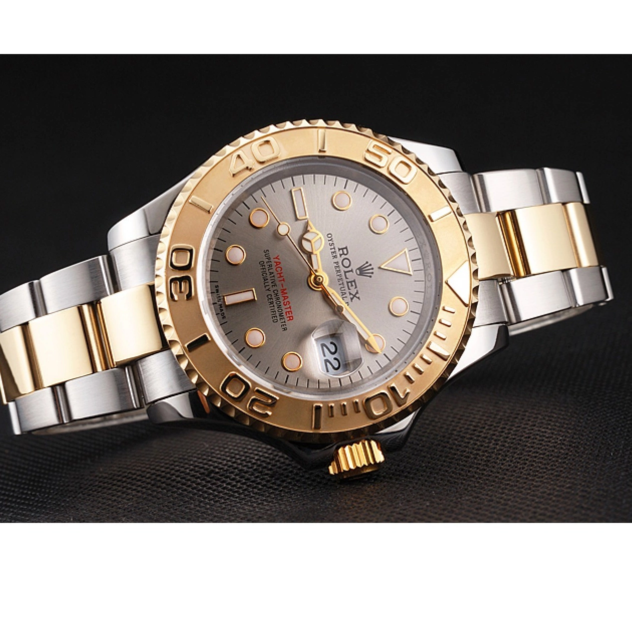 Aaa replica watch Yacht-Master Case Dial Swiss Bezel Gold Tone Steel Dial Two Gray Stainless Rolex 0723
